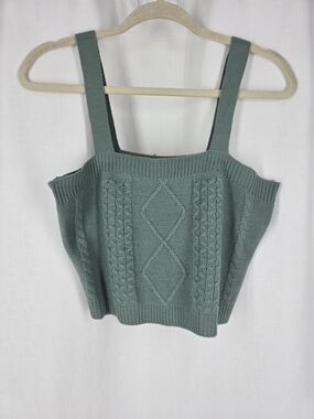 Cable-Knit Crop Tank Top in Sage Green